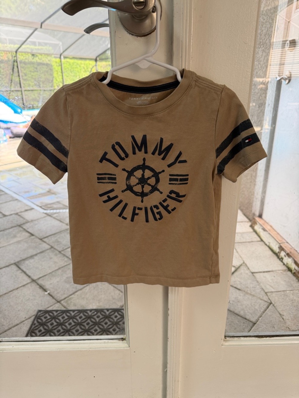 Tommy Hilfiger Tan Short Sleeve Logo Tee with Navy Accents